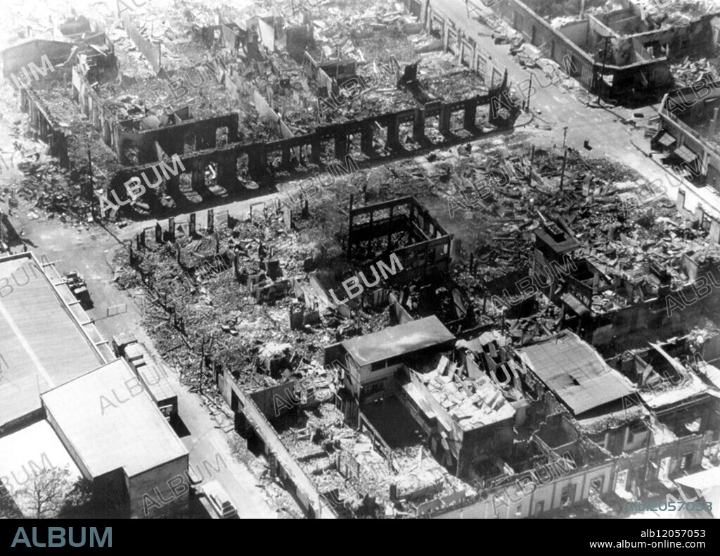 Managua, Nicaragua: The shells of buildings are all the remain in Managua 12/25. aftershocks from the earthquake continued 12/26 but did little damage in the already shattered capital. December 1972.