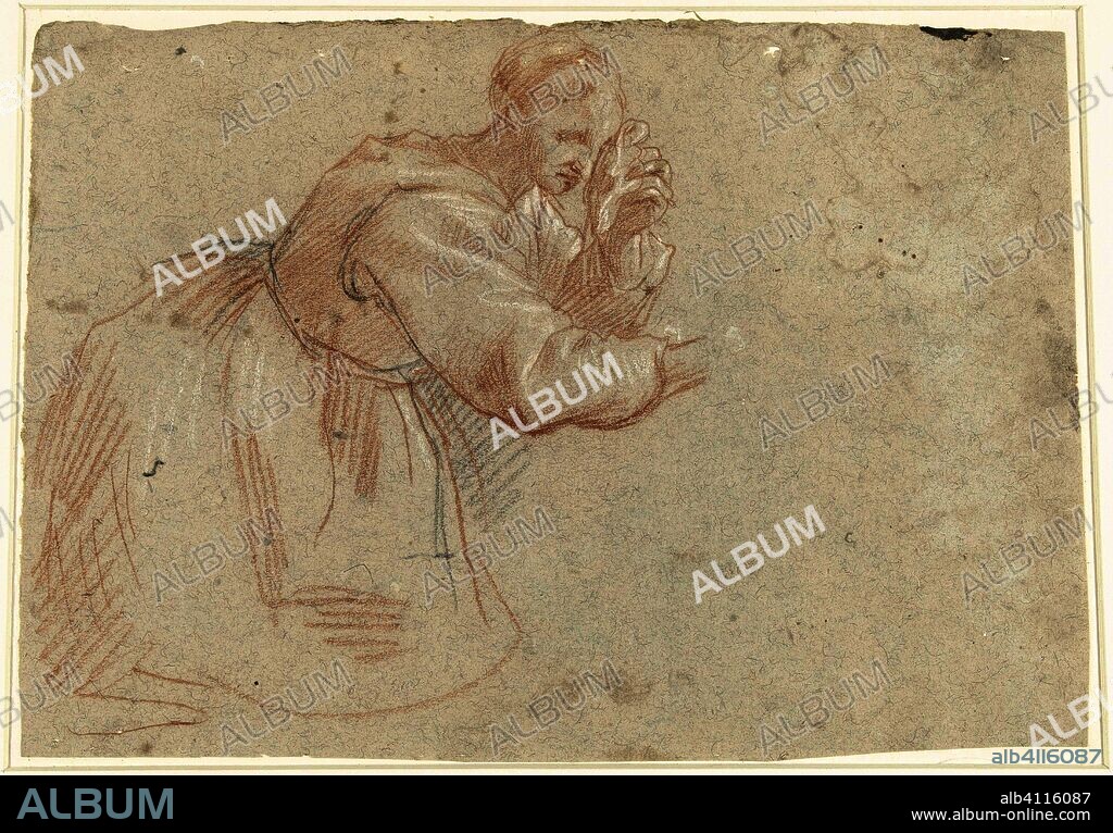 Knielende wenende vrouw (Maria Magdalena?). Schetsbladen met figuurstudies (series title). Draughtsman: anonymous. Dating: 1610 - 1630. Place: Verona. Measurements: h 196 mm × w 282 mm.