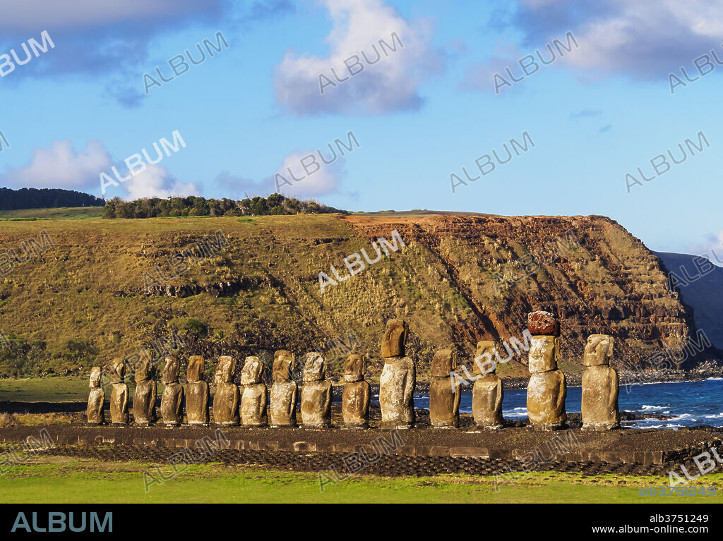 Moais in Ahu Tongariki, Rapa Nui National Park, UNESCO World Heritage Site, Easter Island, Chile, South America.