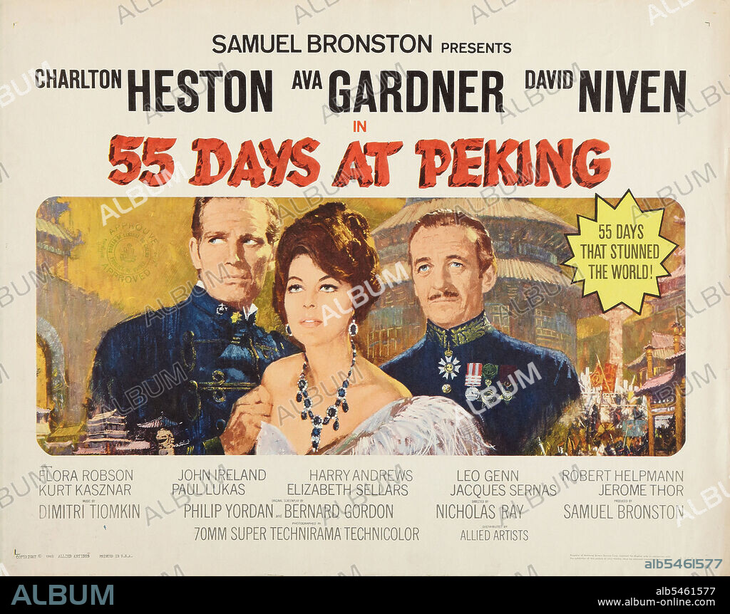 AVA GARDNER, CHARLTON HESTON y DAVID NIVEN en 55 DÍAS EN PEKÍN, 1963 (55 DAYS AT PEKING), dirigida por NICHOLAS RAY. Copyright SAMUEL BRONSTON PRODS/ALLIED ARTISTS.