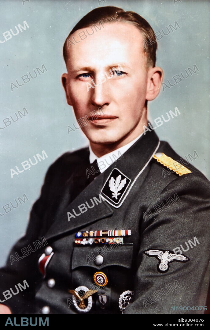 Reinhard Heydrich (1904 - 1942) high-ranking German SS and police official during the Nazi era and a principal architect of the Holocaust. He was chief of the Reich Security Main Office. Chaired the January 1942 Wannsee Conference which formalised plans for the "Final Solution to the Jewish Question" the deportation and genocide of all Jews in German-occupied Europe.