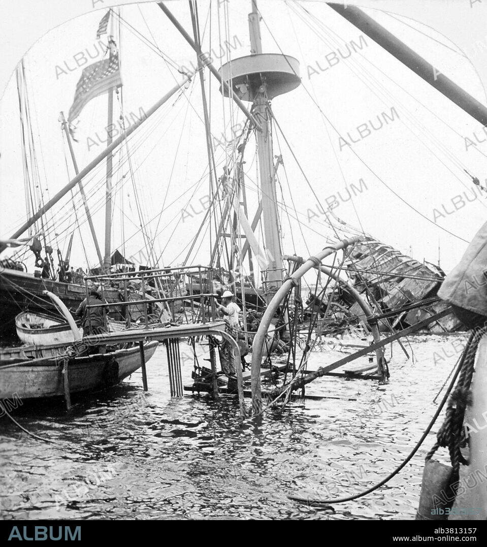 USS Maine (ACR-1) was classified as an armored cruiser. The Maine is best known for her loss in Havana Harbor on the evening of February 15, 1898. Sent to protect U.S. interests during the Cuban revolt against Spain, she exploded suddenly, without warning, and sank quickly. The ship's crew consisted of 355: 26 officers, 290 sailors, and 39 marines. Of these, there were 261 fatalities. The cause and responsibility for her sinking remained unclear after a board of inquiry investigated. Popular opinion, fanned by inflammatory articles printed by William Randolph Hearst and Joseph Pulitzer, blamed Spain. The phrase, "remember the Maine, to Hell with Spain", became a rallying cry for action, which came with the Spanish-American War later that year. While the sinking of the Maine was not a direct cause for action, it served as a catalyst, accelerating the approach to a diplomatic impasse between the U.S. and Spain. Cropped stereograph by Keystone View Company, 1898.