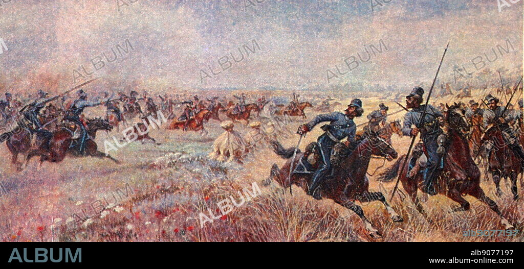 The battle of Platov's Cossacks with the French cavalry near Mir on July 27, 1812. The artist is V. R. Mazurovsky.