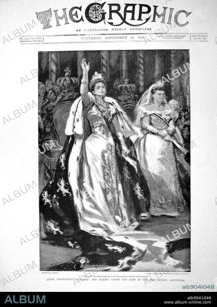 Wilhelmina 31 August 1880 - 28 November 1962) was Queen regnant of the Kingdom of the Netherlands from 1890 to 1948. She ruled the Netherlands for fifty-eight years, longer than any other Dutch monarch. Her reign saw World War I and World War II. Pictured taking the oath of accession 1898.