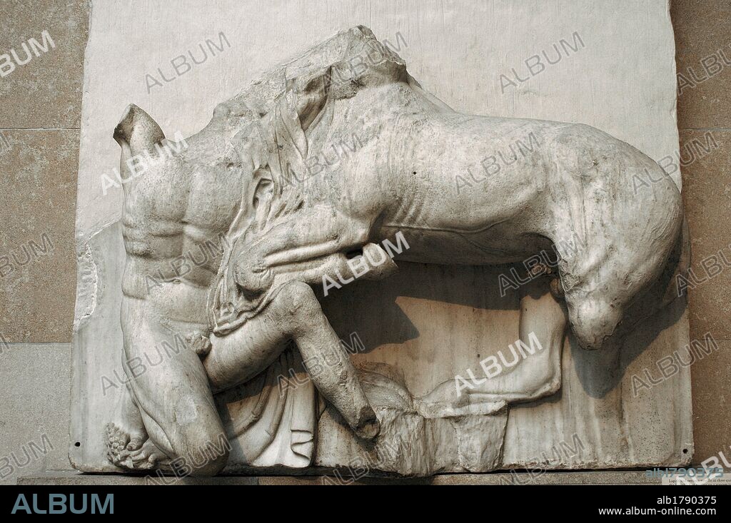 Metope VIII from the Parthenon marbles depicting part of the battle between the Centaurs and the Lapiths. 5th century BC. Athens. British Museum. London. United Kingdom.