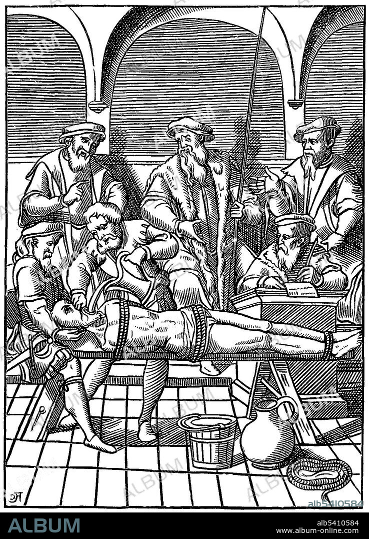 Medieval torture methods, devices and instruments were used to inflict the deliberate, systematic, cruel and wanton infliction of physical and mental suffering. There were no laws or rules to protect the treatment of prisoners who faced torture. Torture was seen as a totally legitimate means for justice to extract confessions, obtain the names of accomplices, obtain testimonies or confessions. A person undergoing water torture was tied to a board which was supported horizontally on two trestles. By means of a horn, acting as a funnel, their nose was pinched to force them to swallow, the victim is forced to drink copious amounts of water until their confession or death.