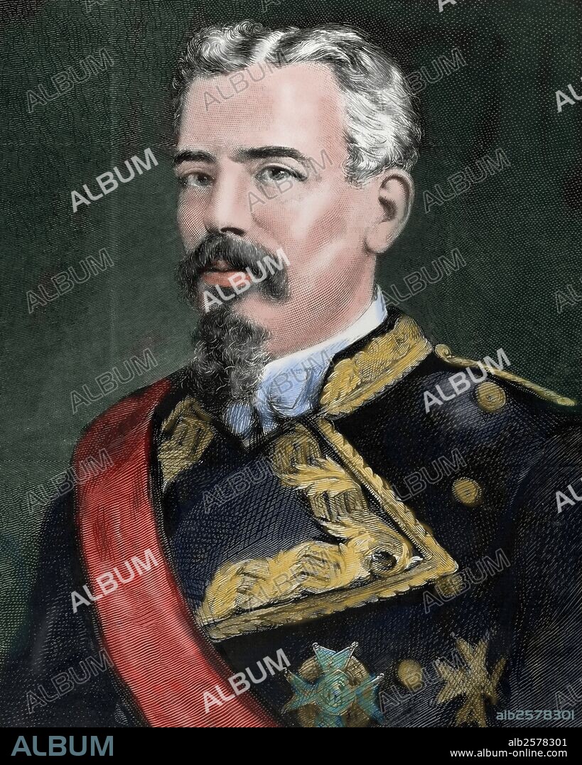 Arsenio Martinez Campos y Anton (1831-1900). Spanish officer, who rose against the First Spanish Republic in a military revolution in 1874 and restored Spain's Bourbon dynasty. Engraving by La Ilustracion Espanola y Americana. Colored.