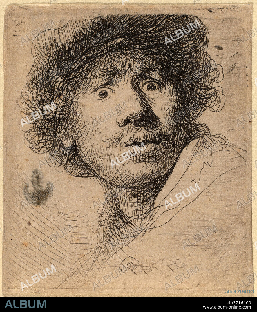 REMBRANDT. Self-Portrait in a Cap, Open-Mouthed. Dated: 1630. Dimensions: sheet (trimmed to plate mark): 5.2 x 4.5 cm (2 1/16 x 1 3/4 in.). Medium: etching.