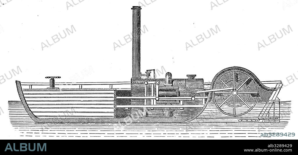 Longitudinal section of the steamboat 'Charlotte Dundas' built by William Symington (1763-1831) a Scottish engineer and inventor. Dated 19th Century.