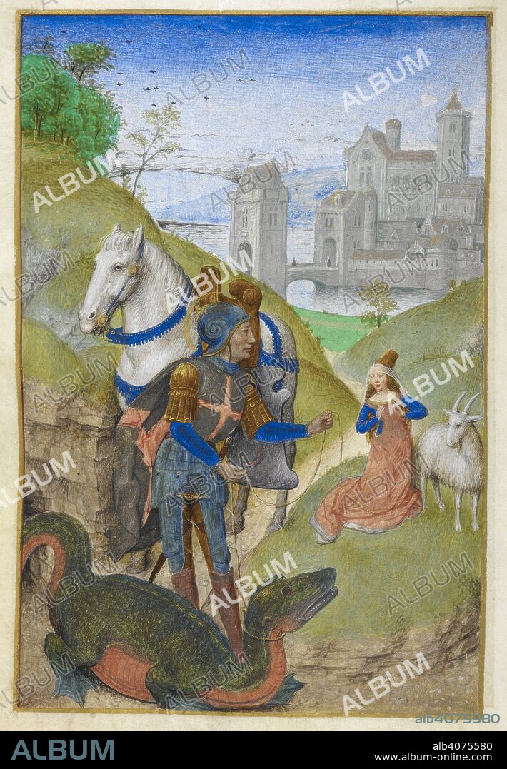 MASTER OF THE DRESDEN PRAYER BOOK. St. George and the dragon. . Book of Hours, Use of Rome (The 'Huth Hours'). c. 1480. Source: Add. 38126, f.139v.