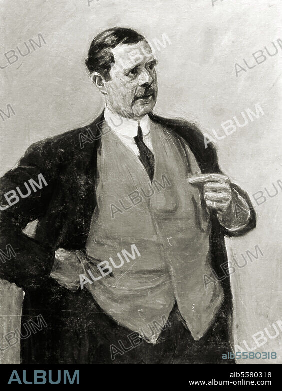 Behrens, Peter Architekt Hamburg 14.4.1868 - Berlin 27.2.1940. "Der Architekt Peter Behrens". Gemälde, 1913, von Max Liebermann (1847-1935). Öl / Lw., 118,5 × 92 cm. Hamburg, Kunsthalle.