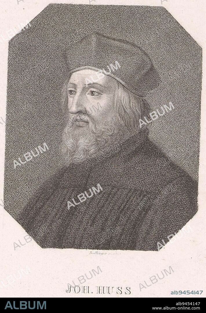 Portrait of Johannes Hus Portraits of famous people Bildnisse der ber, print maker: Friedrich Wilhelm Bollinger, (mentioned on object), publisher: gebroeders Schumann, (mentioned on object), print maker: Berlin, publisher: Zwickau, 1820 and/or 1818 - 1832, paper, h 189 mm - w 122 mm.