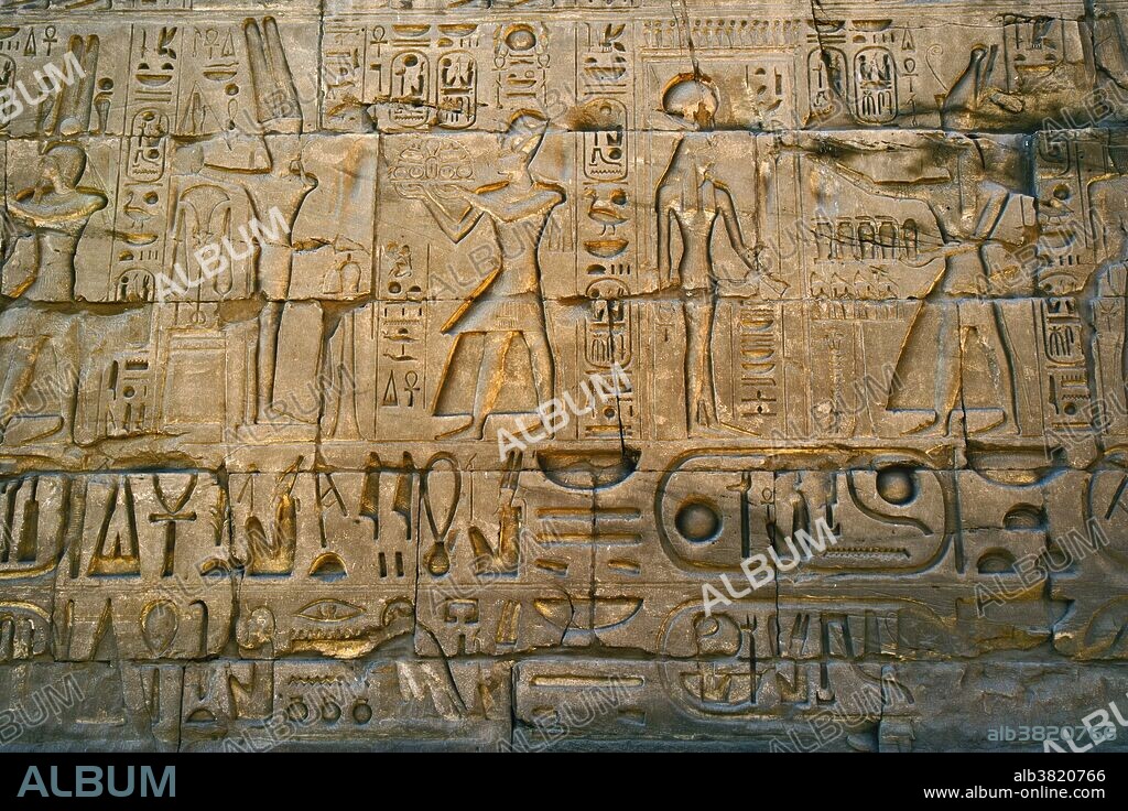 Hieroglyphs in the Karnak temple complex, north of modern day Luxor or ancient Thebes. Karnak is widely considered the largest temple complex every built by man.