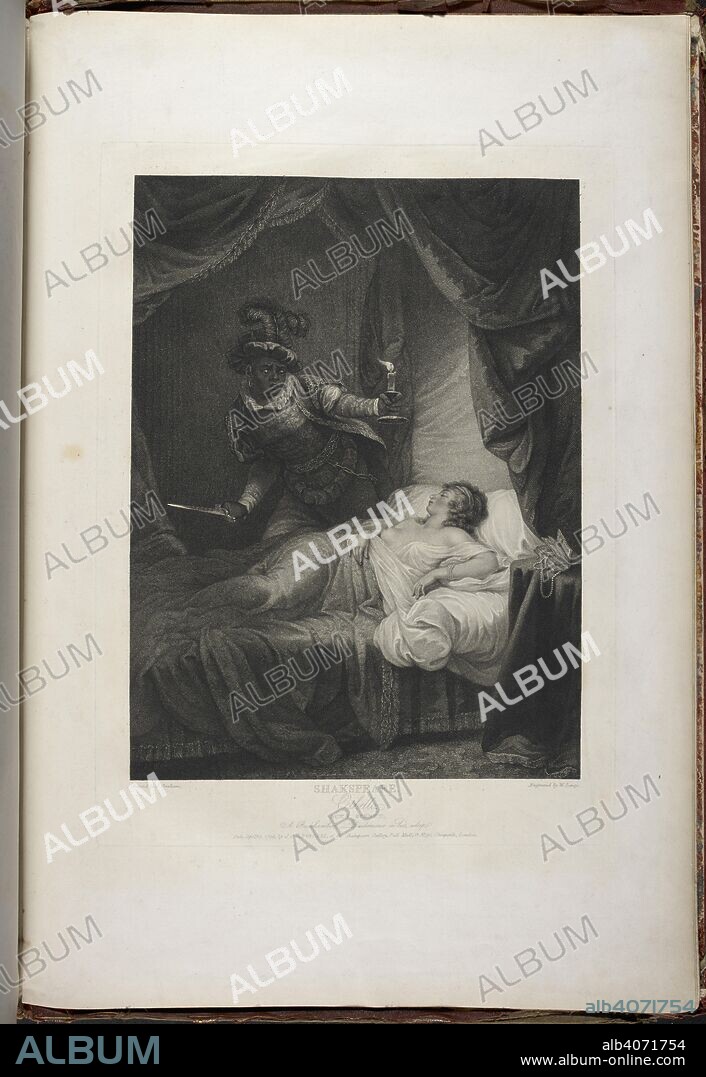 WILLIAM SHAKESPEARE. Othello act V scene II- Othello, Desdemona in bed, asleep. A Collection of Prints, from pictures painted for the purpose of illustrating the Dramatic Works of Shakspeare, by the Artists of Great Britain. London : J. & J. Boydell, 1803. Source: Tab.599.c vol. II, plate XLVII. Language: English.