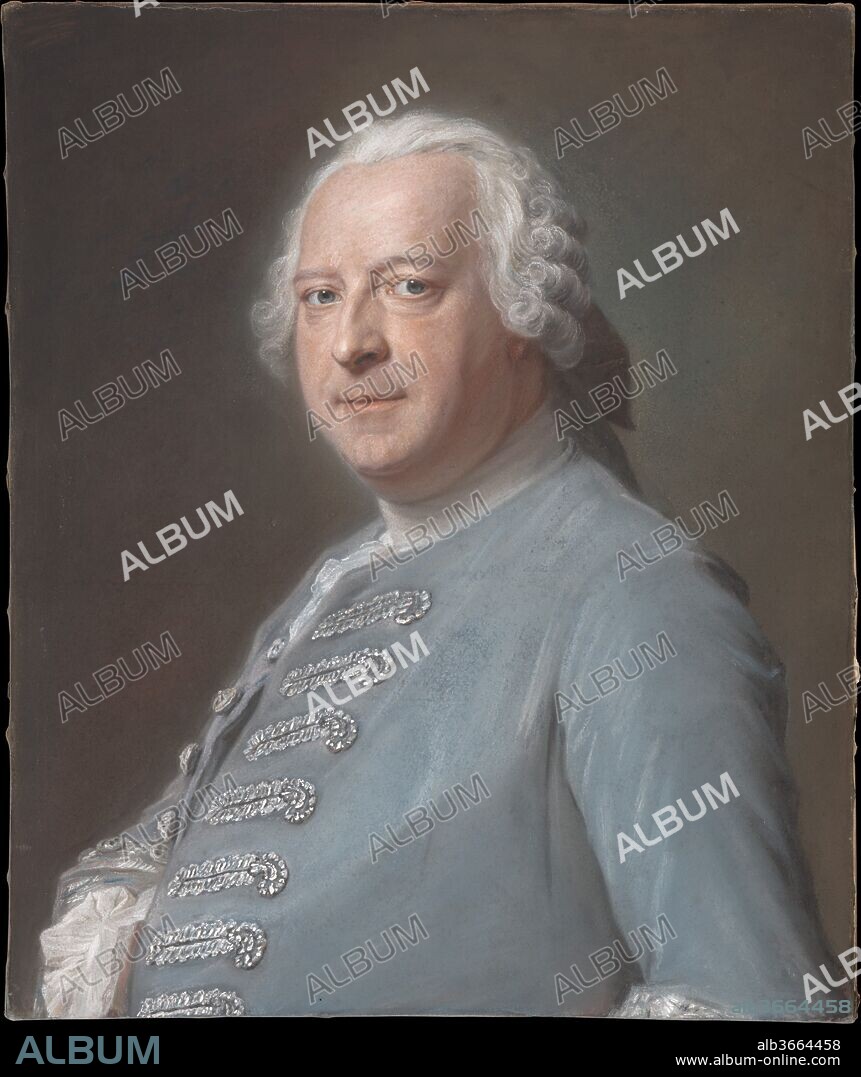 Jean Charles Garnier d'Isle (1697-1755). Artist: Maurice Quentin de La Tour (French, Saint-Quentin 1704-1788 Saint-Quentin). Dimensions: 25 3/8 x 21 1/4 in. (64.5 x 54 cm). Date: ca. 1750.
Garnier d'Isle (1697-1755) was an architect and a garden designer whose rise to influence coincided with the ascendency of Madame de Pompadour as Louis XV's mistress, and he is associated with the remodeling of several of her properties, including Bellevue. In 1748 he became the comptroller of the Luxembourg and Tuileries palaces. He commissioned from La Tour a portrait that was exhibited at the 1751 Salon. Two other portraits of Garnier d'Isle by La Tour survive: one, the same size as this work, shows him in a gray moiré silk coat (Fogg Art Museum, Cambridge, Mass.), and the other is a smaller head-and-shoulders view in which he also wears gray (Musée Antoine Lécuyer, Saint-Quentin). Here the artist's impeccable handling of costume details pales by comparison with the fleeting and perhaps self-satisfied smile of the sitter.