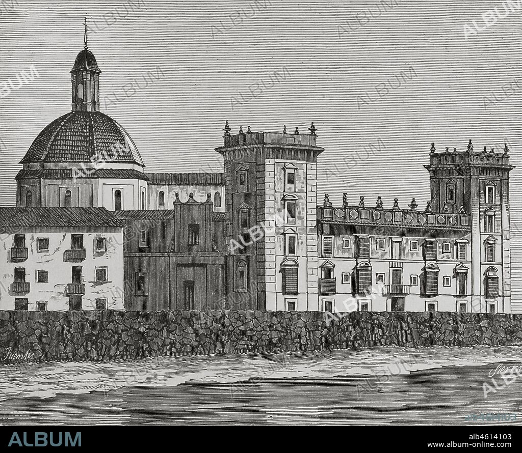 Spain, Valencia. Saint Pius V School (Colegio de San Pio V). Illustration by Fuentes. Engraving by Sierra. Cronica General de Espa–a. Historia Ilustrada y Descriptiva de sus Provincias. Valencia, 1867.