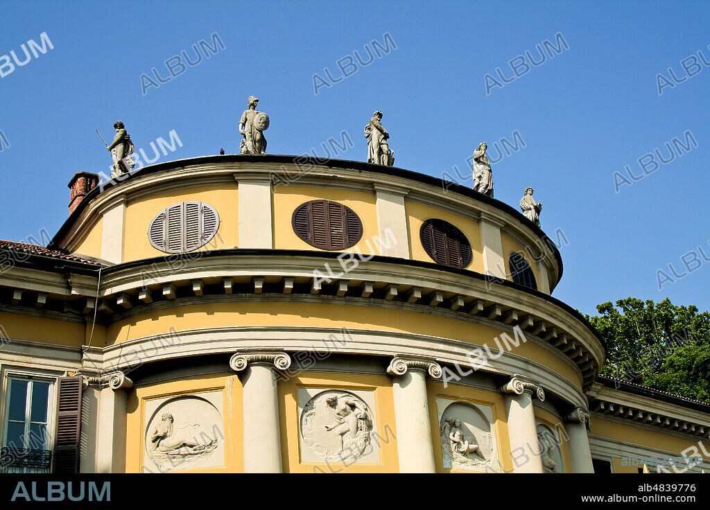 Como, Lombardy, Italy. The neoclassical Villa Saporiti (also known as Villa La Rotonda or Villa Resta Pallavicini), was built by the Austrian architect Leopold Pollack between 1791 and 1793.