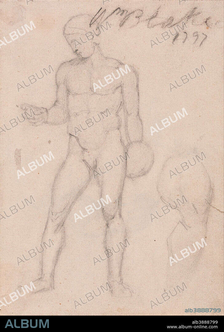 UNKNOWN ARTIST. Classical Male Nude. Date/Period: Ca. 1800. Drawing. Graphite on medium, slightly textured, cream wove paper. Height: 171 mm (6.73 in); Width: 124 mm (4.88 in).