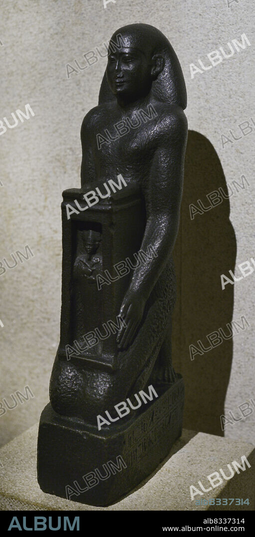 Statue of Djedhor. Greco-Roman period. Early Ptolemaic dynasty. Basalt, ca. 300-250 BC. Calouste Gulbenkian Museum. Lisbon, Portugal.