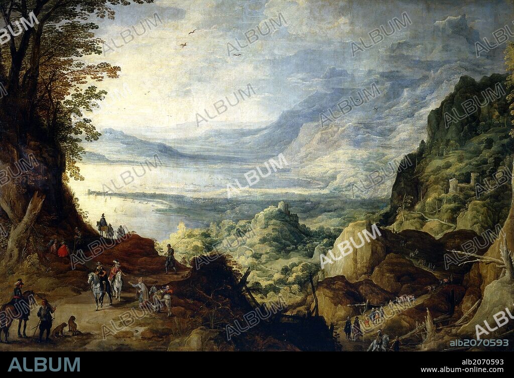 JOOS DE MOMPER. Joos de II Momper / 'Paisaje de mar y montañas', Hacia 1623, Escuela Flamenca, Óleo sobre Lienzo, 174 cm x 256 cm, P01592.