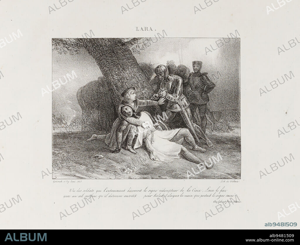 Lara, 1823, Jean Louis André Théodore Géricault; Artist: Eugène Louis Lami, French, 1800 - 1890, 5 x 7 in. (12.7 x 17.78 cm) (image), Lithograph, France, 19th century.