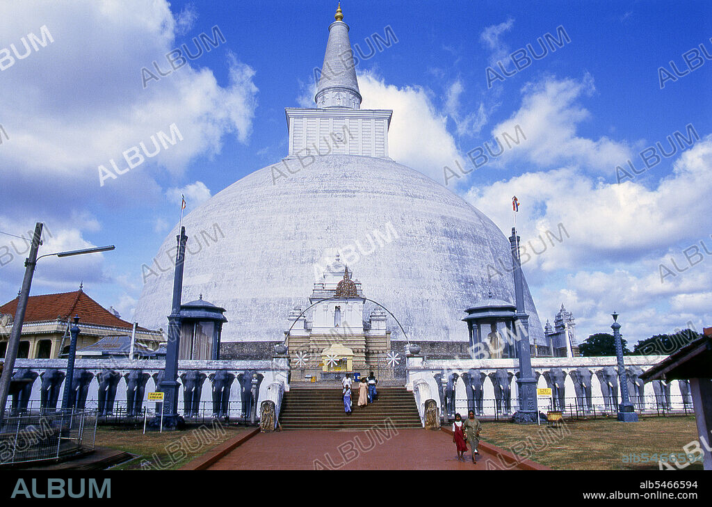 Ruvanvelisaya Dagoba was built by King Dutugemunu (r. 161 - 137 BCE). Anuradhapura is one of Sri Lanka's ancient capitals and famous for its well-preserved ruins. From the 4th century BCE until the beginning of the 11th century CE it was the capital. During this period it remained one of the most stable and durable centers of political power and urban life in South Asia. The ancient city, considered sacred to the Buddhist world, is today surrounded by monasteries covering an area of over sixteen square miles (40 km).