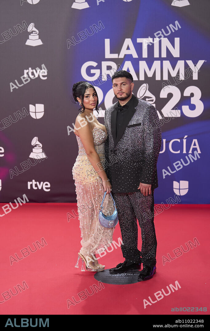Omar Montes, Lola Romero attends the red carpet during the 24th Annual Latin GRAMMY Awards at FIBES on November 16, 2023 in Seville, Spain.
