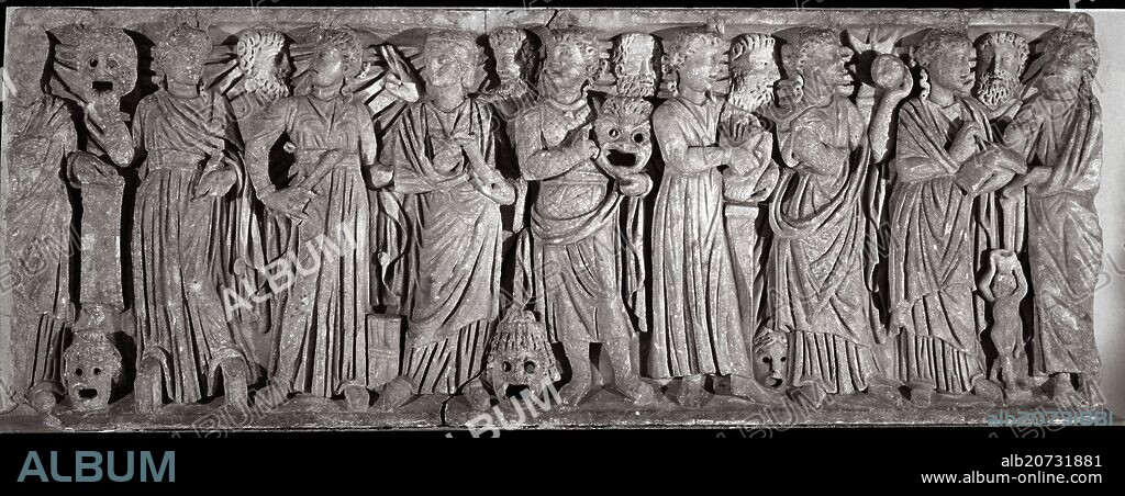 SARCOFAGO DE LAS MUSAS - APOLO Y LAS NUEVE MUSAS -ROMANO - SIGLO III.