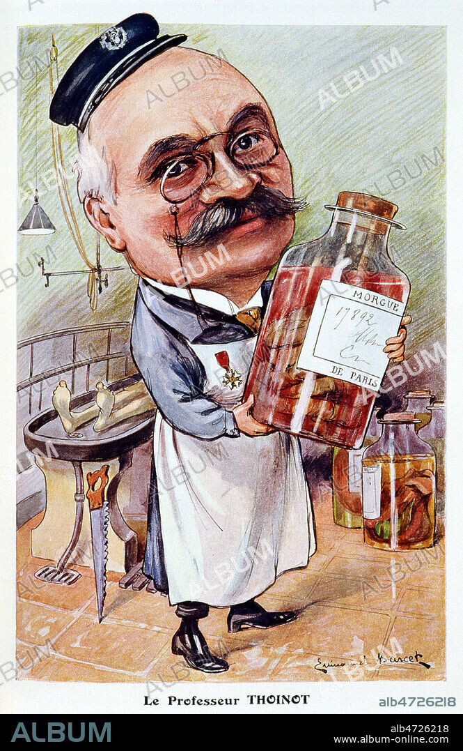 Le professeur Leon Henri THOINOT (1858-1915) a la morgue de Paris. Illustration de Emmanuel BARCET (1870-1940) pour Chanteclair de 1939 Credit : Collection KHARBINE-TAPABOR.