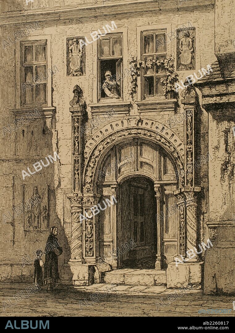 Martin Luther, (1483-1546). German reformer. Doctor of Theology and Augustinian priest. In 1517, outlined the main thesis of Lutheranism in Wittenberg. He was excommunicated in 1520. Engraving. Luther house in Eisenach. La Revolucion Religiosa, 1880.