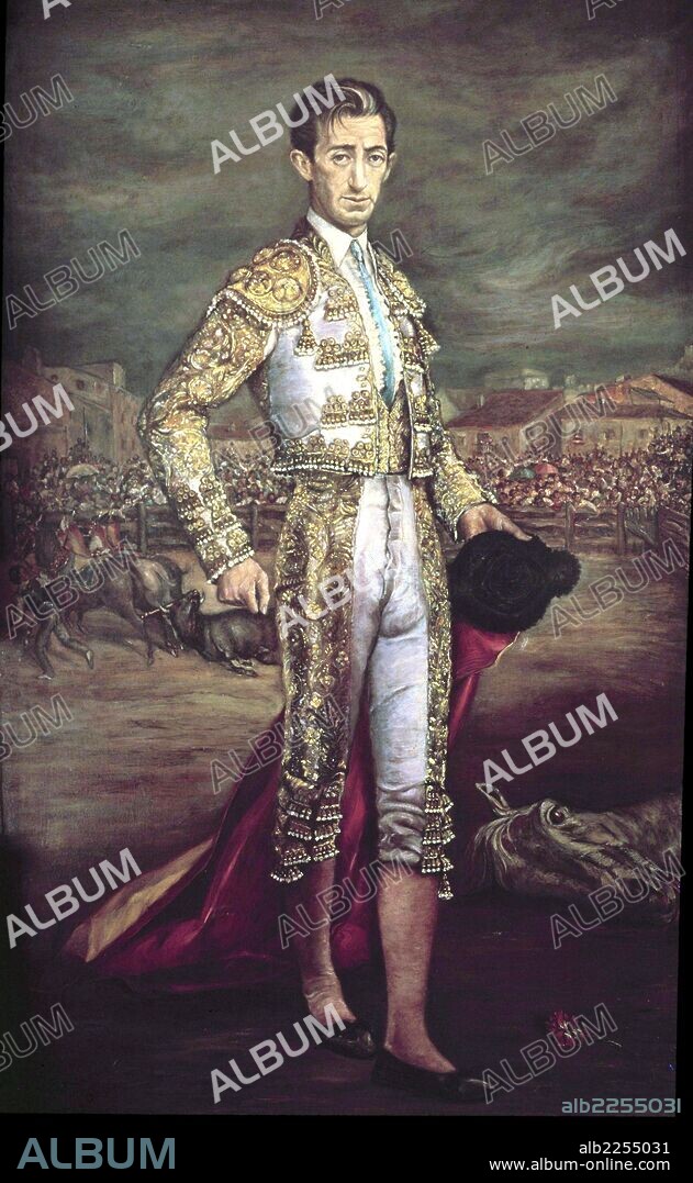 MANOLETE. MANUEL RODRIGUEZ SANCHEZ. MATADOR DE TOROS ESPAÑOL. CORDOBA 1917 - 1947. OLEO DE ECHEVARRIA. COLECCION PARTICULAR. MADRID.