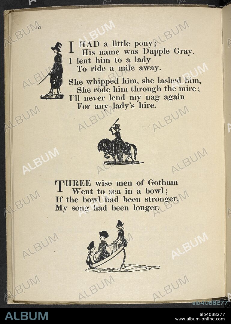 CLAUD LOVAT FRASER. I had a little pony; His name was Dapple Gray.' 'Three wise men of Gotham went to sea in a bowl;'. Nursery Rhymes, with pictures by C. L. Fraser. London : T. C. & E. C. Jack, [1919]. Source: 12800.ddd.31 page 28.
