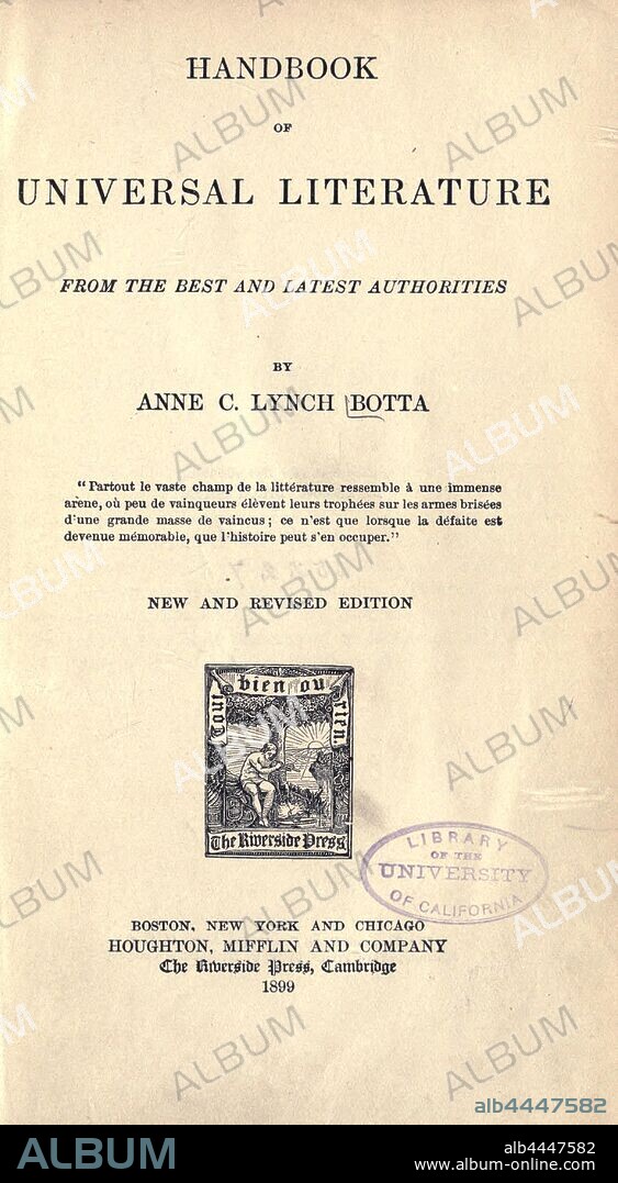 Handbook of universal literature from the best and latest authorities : Botta, Anne C. Lynch (Anne Charlotte Lynch), 1815-1891.