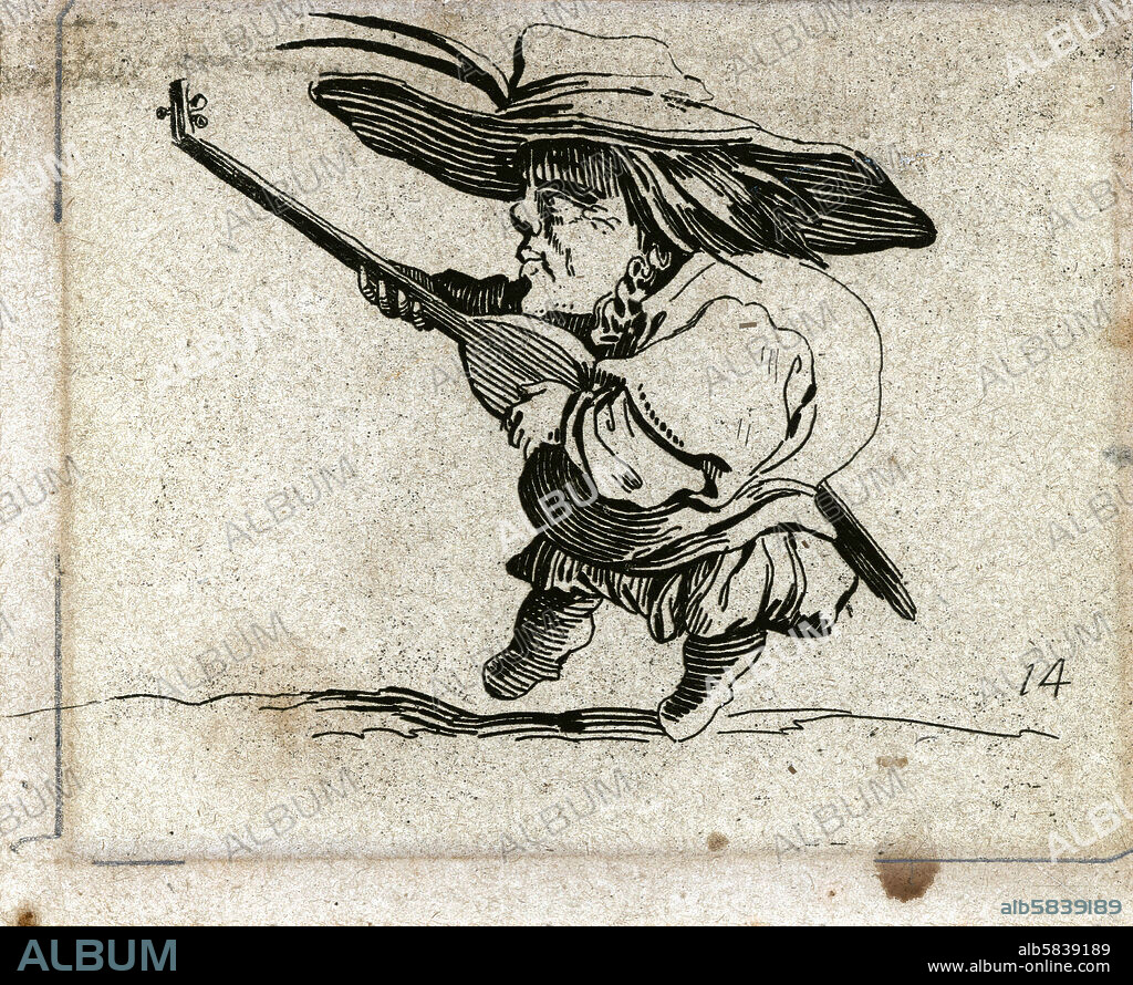 JACQUES CALLOT. Varie Figure Gobbi,21 engravings around 1622. Engraving, 6,2 x 8,7 cm The lutist. Lieure 420.