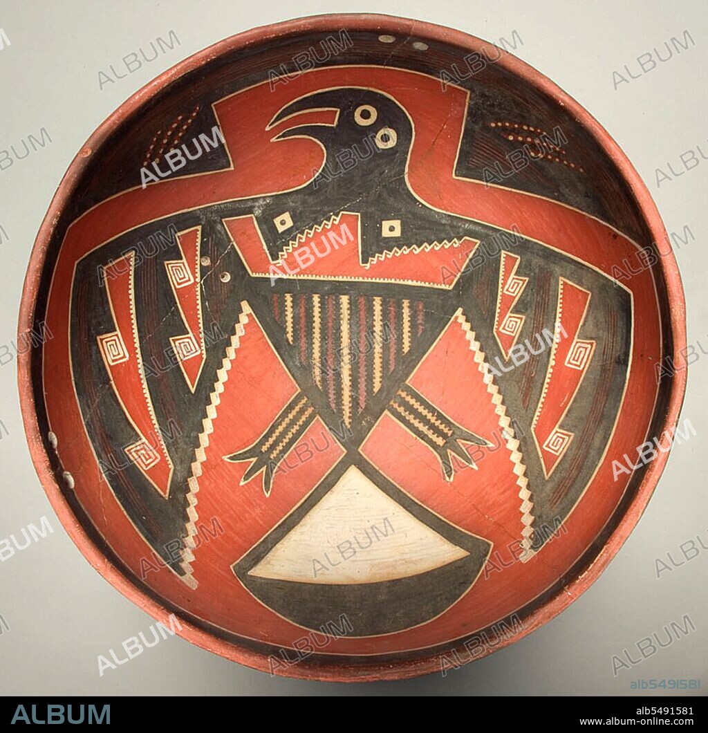 UNKNOWN. Bowl Depicting a Bird with Outstretched Wings, 1300/1400. Four Mile Polychrome, White Mountain Red Ware, Cibola region, Arizona.