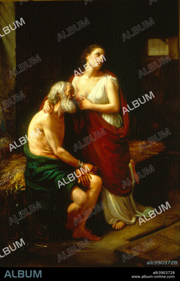 LUIS MONROY. La caridad romana Roman Charity. Date/Period: 1873. Painting. Oil on canvas Oil on canvas. Height: 2,440 mm (96.06 in); Width: 1,730 mm (68.11 in).