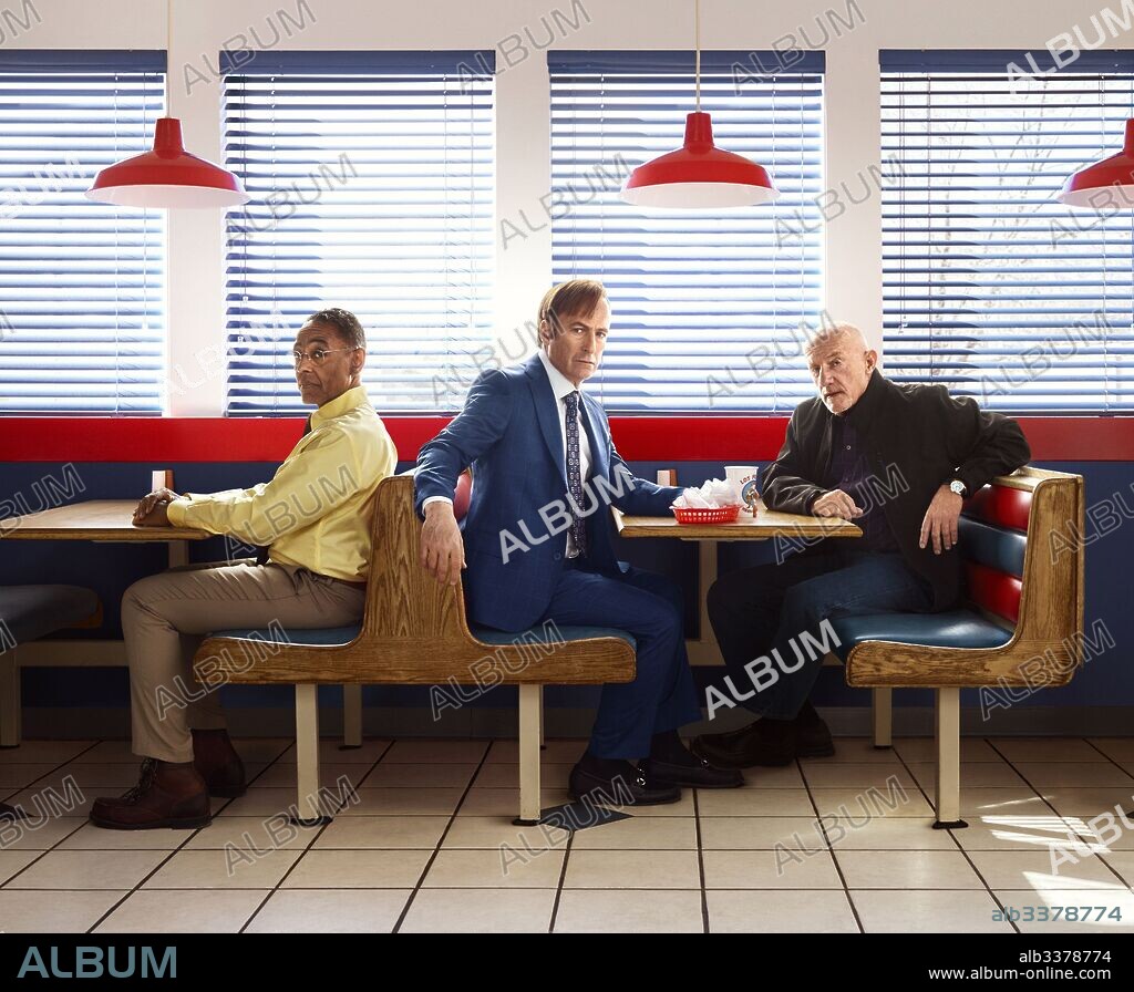 BOB ODENKIRK, GIANCARLO ESPOSITO and JONATHAN BANKS in BETTER CALL SAUL, 2015, directed by VINCE GILLIGAN. Copyright AMERICAN MOVIE CLASSICS (AMC). Season 3.