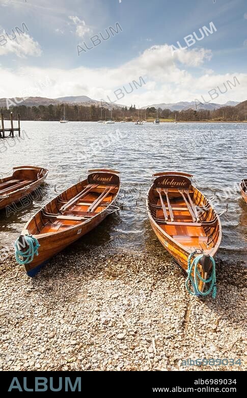 Rowing boats for hire, Lake Windermere, Ambleside, Lake District, Cumbria, England.