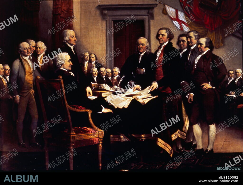oil-on-canvas painting by the American artist John Trumbull depicting the presentation of the draft of the Declaration of Independence to Congress. 1776.