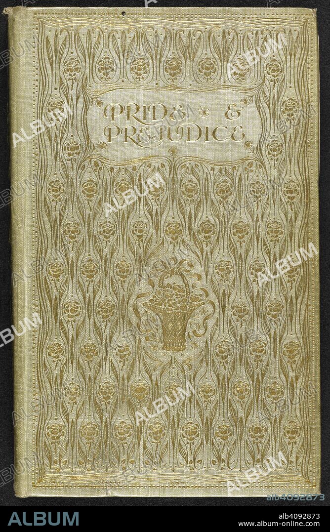 JANE AUSTEN and CHARLES EDMUND BROCK. Front cover for 'Pride and Prejudice', the novel by Jane Austen. Floral decoration. Pride and Prejudice. London : J. M. Dent & Sons, 1907. Source: 012208.g.2/3 front cover.
