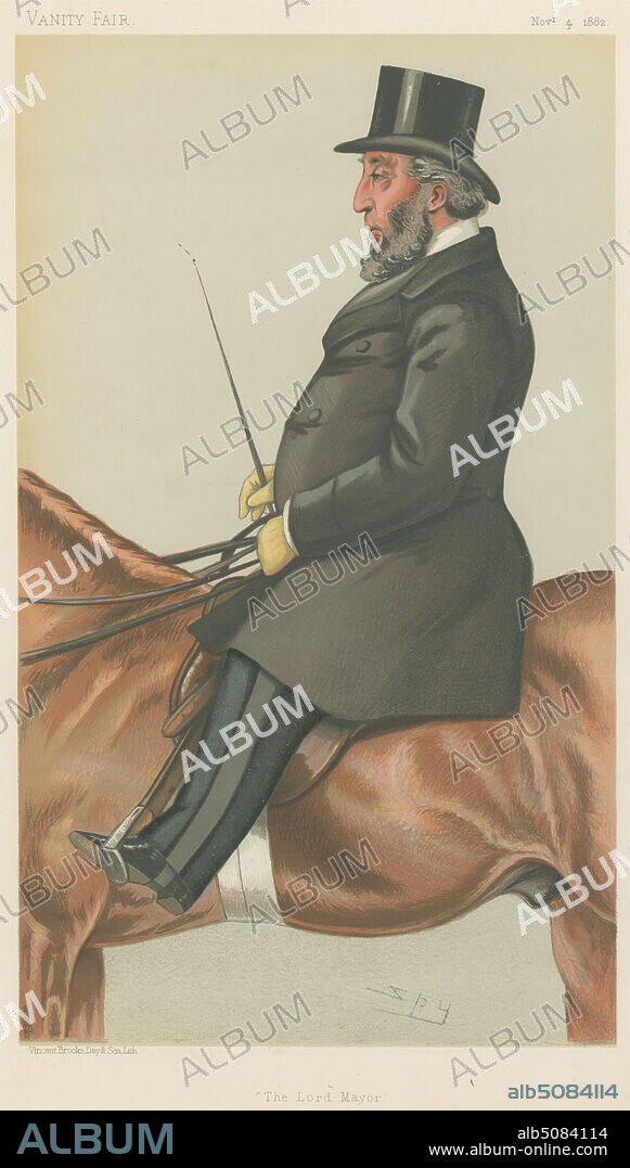 Vanity Fair: Sports, Miscellaneous: Sport Riders; 'The Lord Mayor', Sir John Whitaker Ellis, Lord Mayor of London, November 4, 1882, Leslie Matthew 'Spy' Ward, 18511922, British, 1882, Chromolithograph.