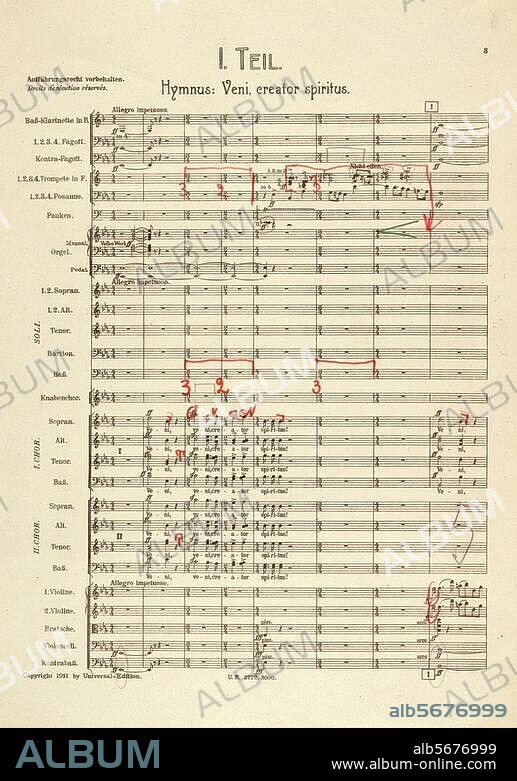 Mahler, Gustav, German composer and conductor. 1860-1911. Work: 8th Symphony (1906/07). IInd part: finale from Goethe's "Faust II". Score with autograph corrections.