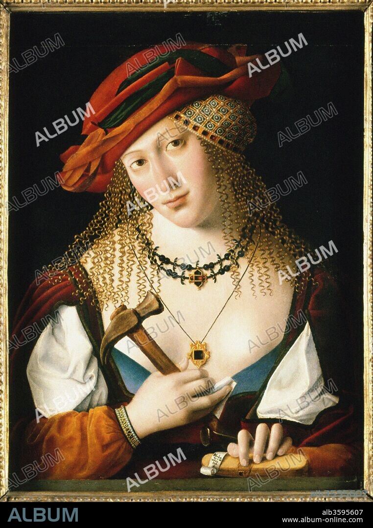 BARTOLOMEO VENETO. Portrait of a Venetian Jewish lady with the attributes of Jael.