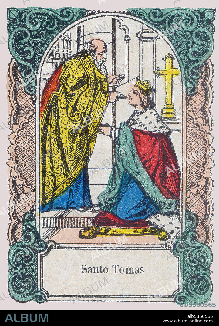 Santo Tomás (?-72), apóstol de Jesús. Estampería popular del siglo XIX.
