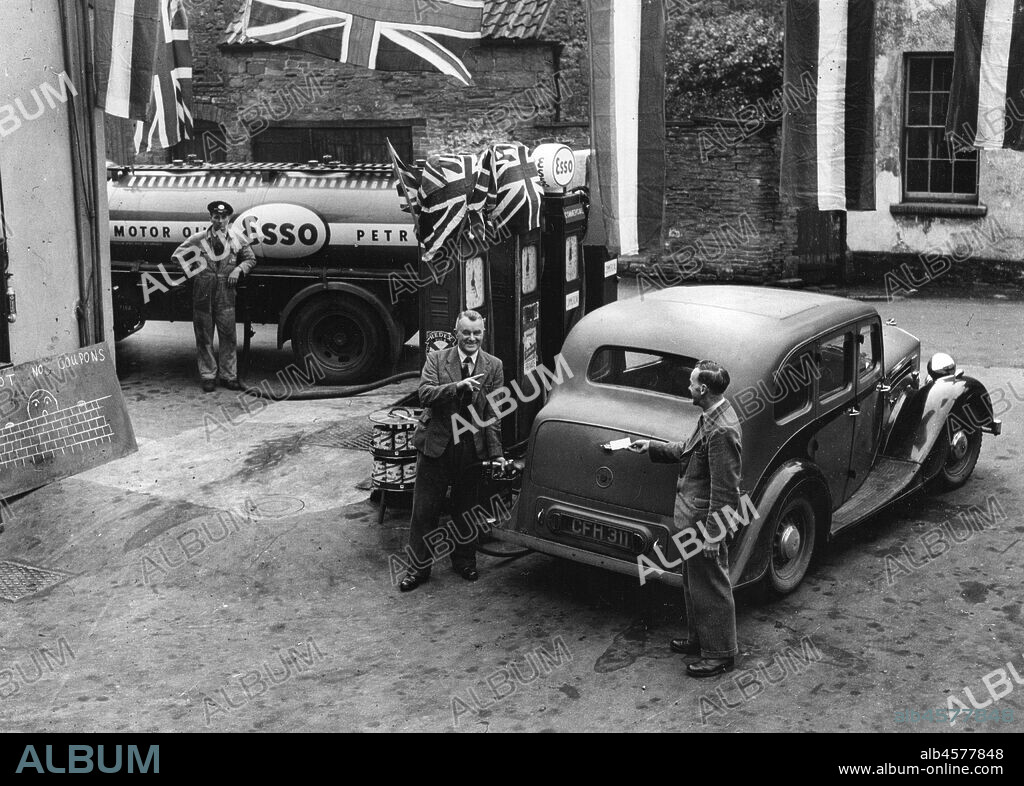 Esso garage at the end of petrol rationing 1950.