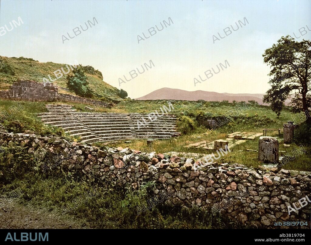 Tusculum is a ruined Roman city in the Alban Hills, in the Latium region of Italy. Roman amphitheaters are large, circular or oval open-air venues with raised seating  built by the Ancient Romans. They were used for events such as gladiator combats, chariot races, venationes (animal slayings) and executions. About 230 Roman amphitheaters have been found across the area of the Roman Empire. Detroit Publishing Company circa 1890-1900.