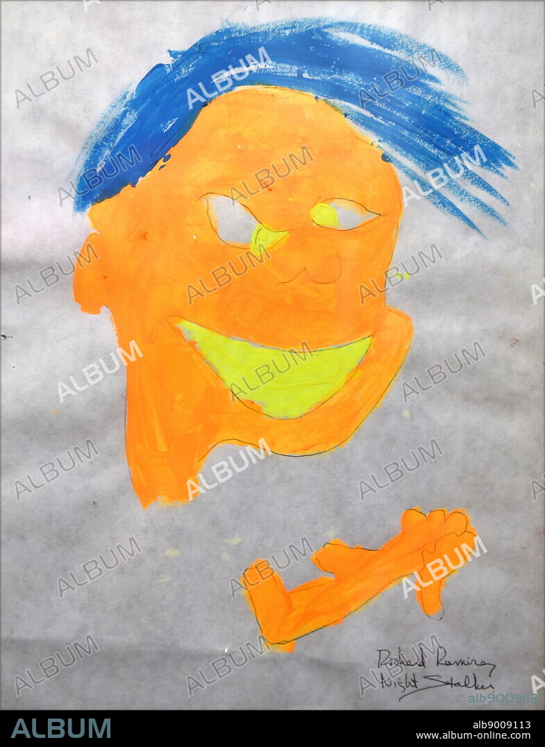Illustration by Ricardo Richard Ramirez (1960 - June 7, 2013), dubbed the Valley Intruder, as his attacks were first clustered in the San Gabriel Valley, and the Night Stalker, was an American serial killer, serial rapist, kidnapper, child abuser, and burglar, convicted in 1989.
