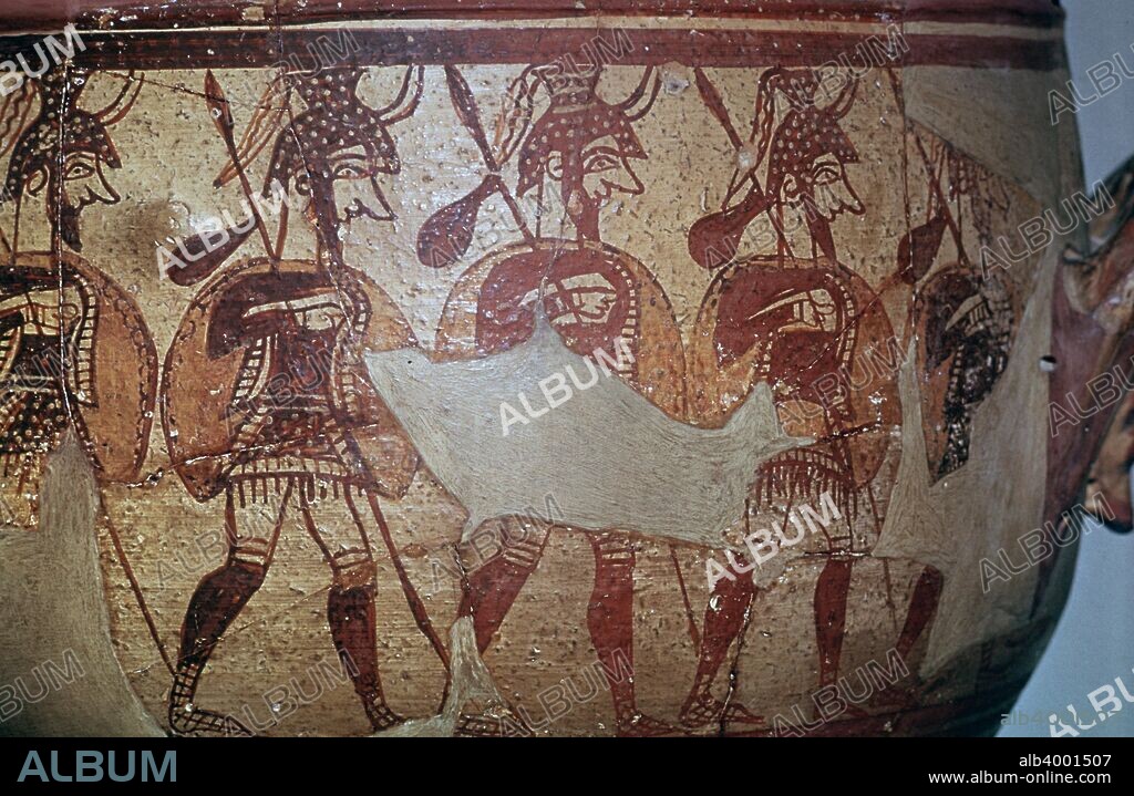 Detail of the Warrior Vase, discovered in Mycenae. At the National Archaeological Museum in Athens, 13th century BC.