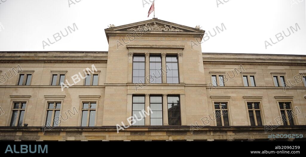 Neues Museum (New Museum). Berlin. Germany. Building constructed from 1843 to 1855 by order of king Frederick William IV of Prussia in Neoclassical and Renaissance Revival styles. The architect was Friedrich August StŸler. It was restored from 1999 to 2009 by David Chipperfield. Architectural detail of the facade. It preserves the damages suffered during the Second World War.