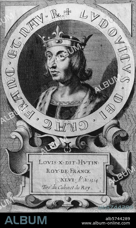 Ludwig X. (der Zänker), König von Frankreich (1314-16); 1289 - Vincennes 4.6.1316. Porträt. Kupferstich von Jacques de Bie (geb. 1581). Aus der Folge: Les vrais portraits des Rois de France, 1634. Paris, Bibliothèque Nationale.